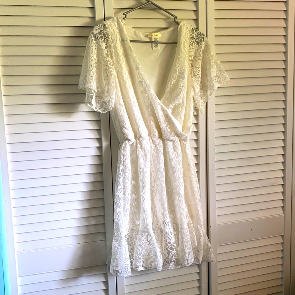 Open Neck White Lace Dress